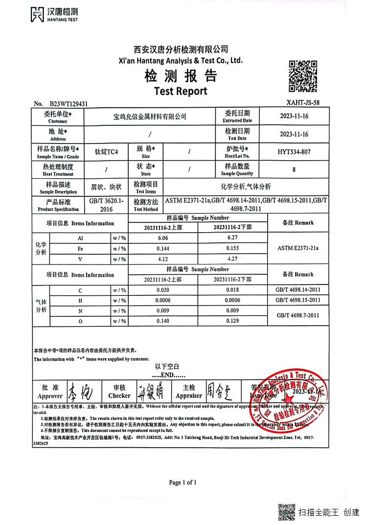 titanium test report