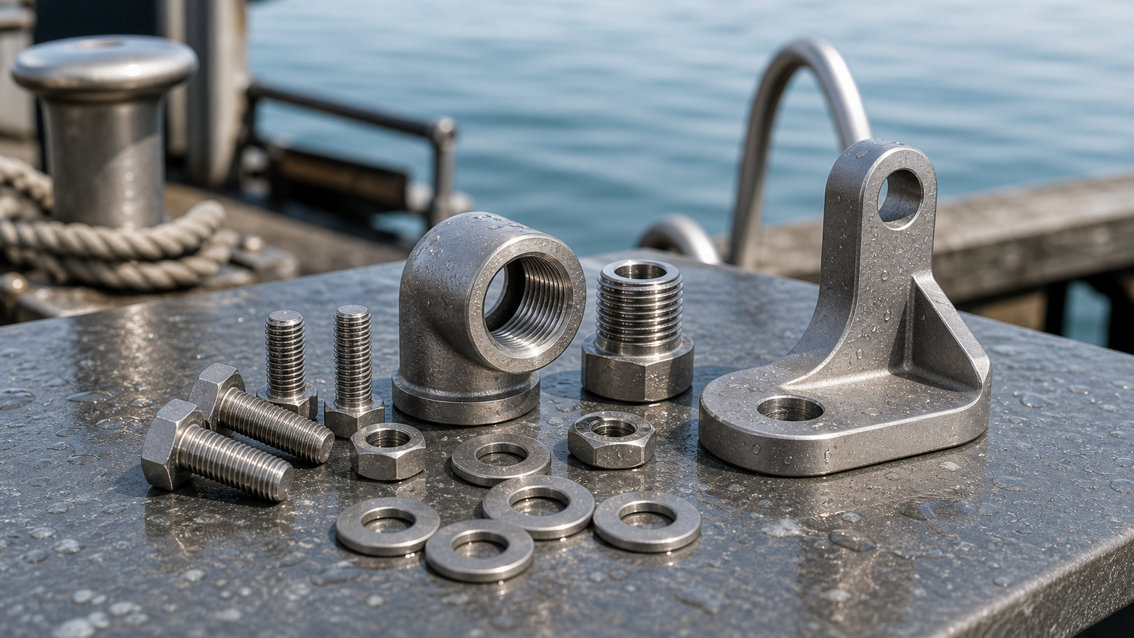 Titanium marine fasteners and fittings prepared on a coastal maintenance bench
